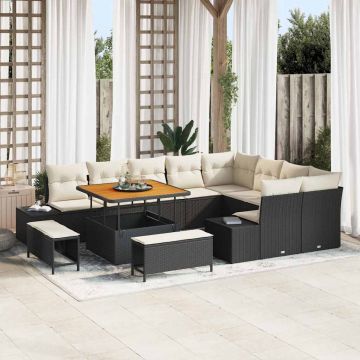 vidaXL Set de canapele pentru grădină cu pernă 12 pcs Negru și Crem