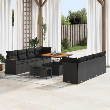 vidaXL Set de canapele pentru grădină cu pernă 12 pcs Negru poliratan
