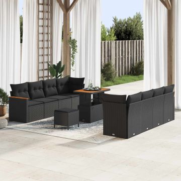 vidaXL Set de canapele pentru grădină cu pernă 12 pcs Negru poliratan