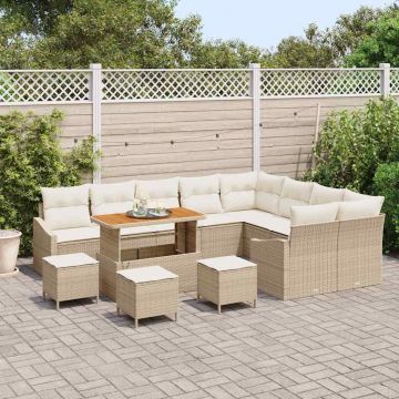 vidaXL Set de canapele pentru grădină cu pernă 13 pcs Bej și crem