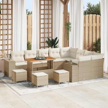 vidaXL Set de canapele pentru grădină cu pernă 13 pcs Bej și crem