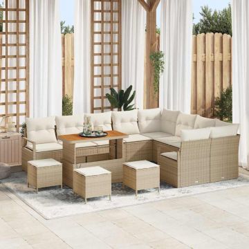 vidaXL Set de canapele pentru grădină cu pernă 13 pcs Bej și crem