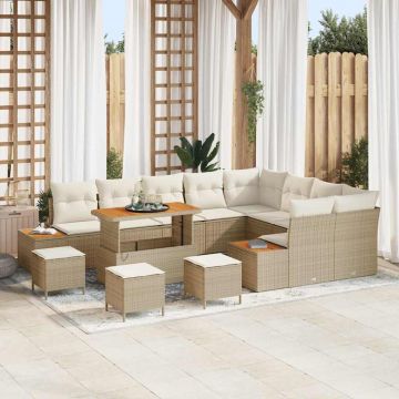 vidaXL Set de canapele pentru grădină cu pernă 13 pcs Bej Rattan poli