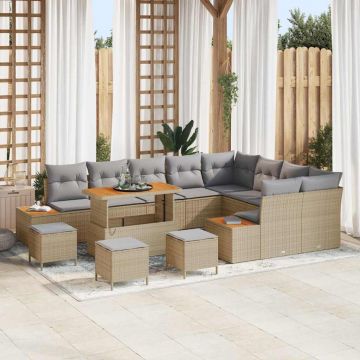 vidaXL Set de canapele pentru grădină cu pernă 13 pcs Bej Rattan poli