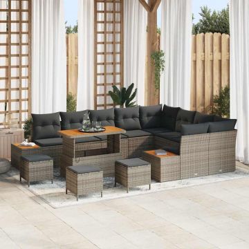 vidaXL Set de canapele pentru grădină cu pernă 13 pcs Gri Rattan poli