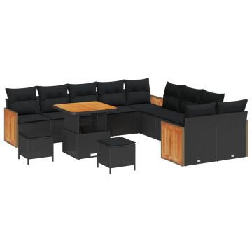 vidaXL Set de canapele pentru grădină cu pernă 13 pcs Negru