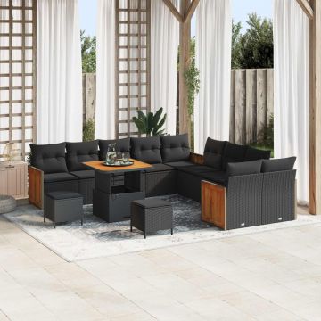 vidaXL Set de canapele pentru grădină cu pernă 13 pcs Negru