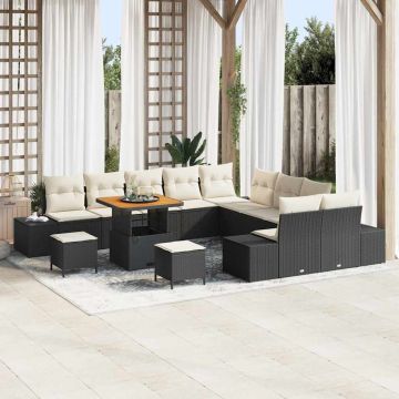 vidaXL Set de canapele pentru grădină cu pernă 13 pcs Negru și Crem