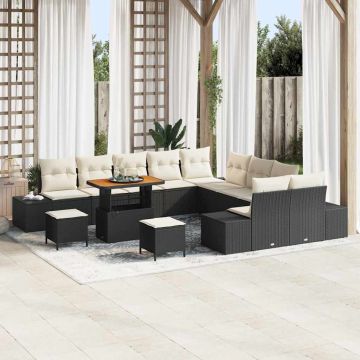 vidaXL Set de canapele pentru grădină cu pernă 13 pcs Negru și Crem