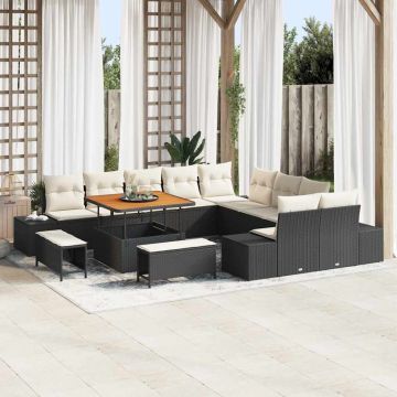 vidaXL Set de canapele pentru grădină cu pernă 13 pcs Negru și Crem