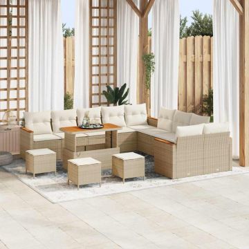 vidaXL Set de canapele pentru grădină cu pernă 14 pcs Bej Rattan poli