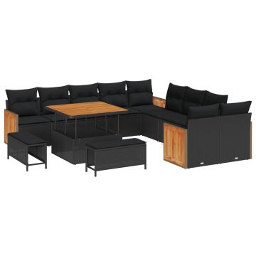 vidaXL Set de canapele pentru grădină cu pernă 17 pcs Negru poliratan