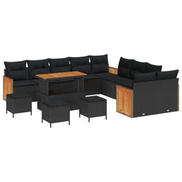 vidaXL Set de canapele pentru grădină cu pernă 18 pcs Negru poliratan
