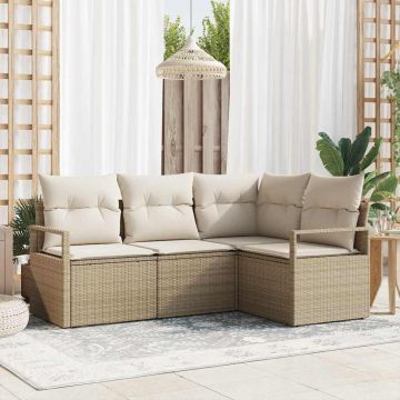 vidaXL Set de canapele pentru grădină cu pernă 4 pcs Bej și crem