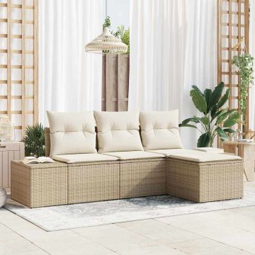 vidaXL Set de canapele pentru grădină cu pernă 4 pcs Bej și crem