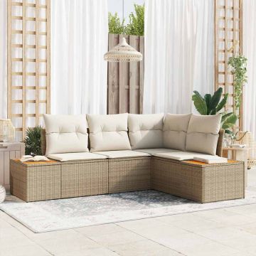 vidaXL Set de canapele pentru grădină cu pernă 4 pcs bej și crem