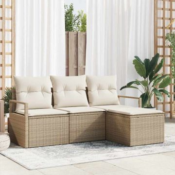 vidaXL Set de canapele pentru grădină cu pernă 4 pcs Bej și crem