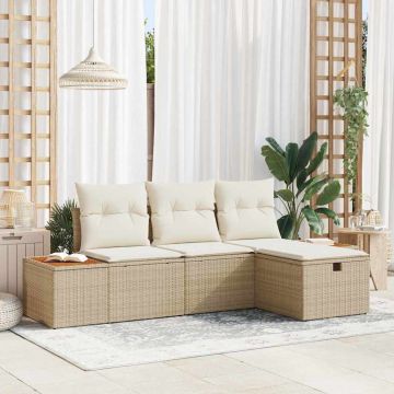 vidaXL Set de canapele pentru grădină cu pernă 4 pcs Bej Rattan poli