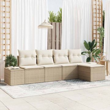 vidaXL Set de canapele pentru grădină cu pernă 5 pcs Bej și crem
