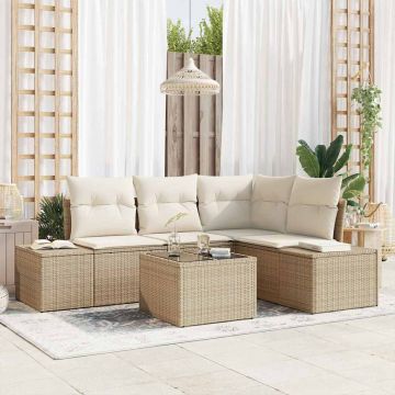 vidaXL Set de canapele pentru grădină cu pernă 5 pcs Bej și crem