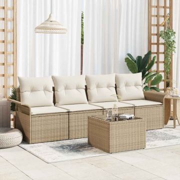 vidaXL Set de canapele pentru grădină cu pernă 5 pcs Bej și crem