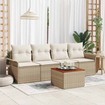 vidaXL Set de canapele pentru grădină cu pernă 5 pcs Bej și crem
