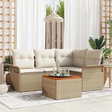 vidaXL Set de canapele pentru grădină cu pernă 5 pcs Bej și crem
