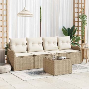 vidaXL Set de canapele pentru grădină cu pernă 5 pcs Bej și crem