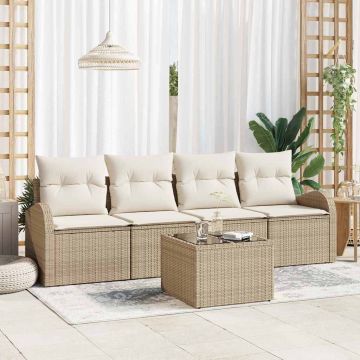 vidaXL Set de canapele pentru grădină cu pernă 5 pcs Bej și crem