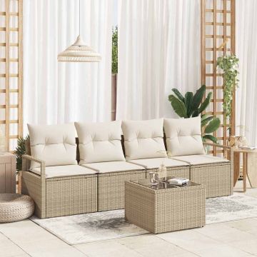 vidaXL Set de canapele pentru grădină cu pernă 5 pcs Bej și crem