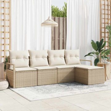 vidaXL Set de canapele pentru grădină cu pernă 5 pcs Bej și crem