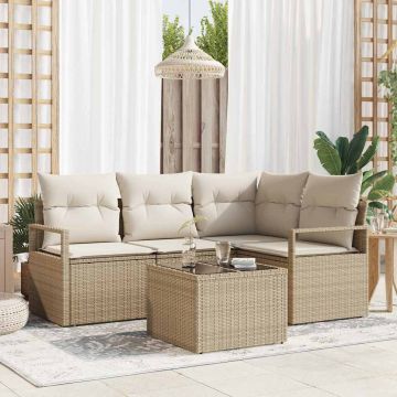 vidaXL Set de canapele pentru grădină cu pernă 5 pcs Bej și crem