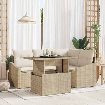 vidaXL Set de canapele pentru grădină cu pernă 5 pcs Bej și crem