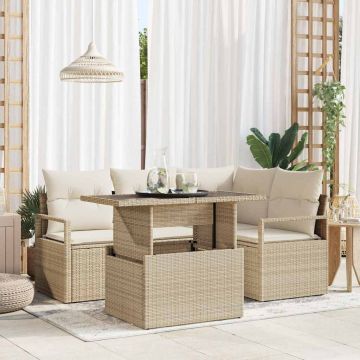 vidaXL Set de canapele pentru grădină cu pernă 5 pcs bej și crem