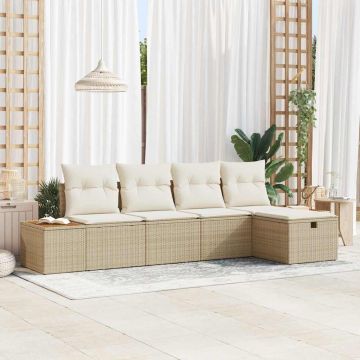 vidaXL Set de canapele pentru grădină cu pernă 5 pcs Bej Rattan poli