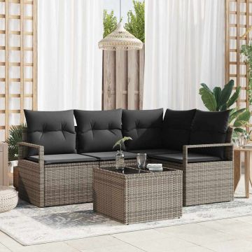 vidaXL Set de canapele pentru grădină cu pernă 5 pcs Gri deschis
