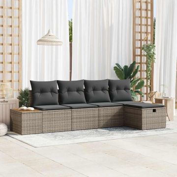 vidaXL Set de canapele pentru grădină cu pernă 5 pcs Gri Rattan poli