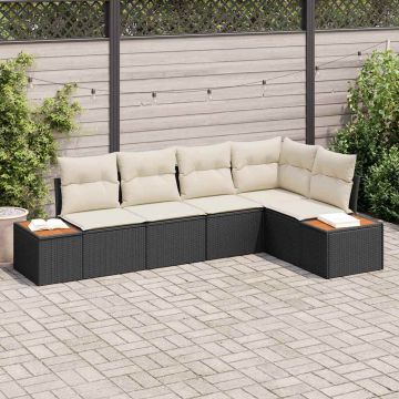 vidaXL Set de canapele pentru grădină cu pernă 5 pcs negru și crem