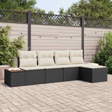 vidaXL Set de canapele pentru grădină cu pernă 5 pcs negru și crem