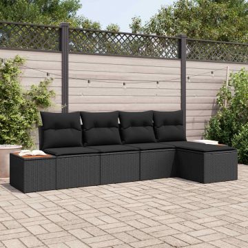 vidaXL Set de canapele pentru grădină cu pernă 6 pcs Negru Poliratan