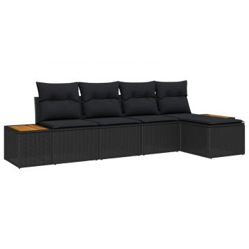 vidaXL Set de canapele pentru grădină cu pernă 5 pcs Negru Poli Rattan