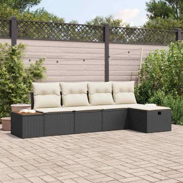 vidaXL Set de canapele pentru grădină cu pernă 5 pcs Negru Rattan poli