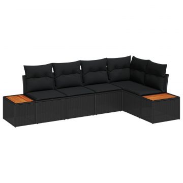 vidaXL Set de canapele pentru grădină cu pernă 5 pcs Negru Rattan poli