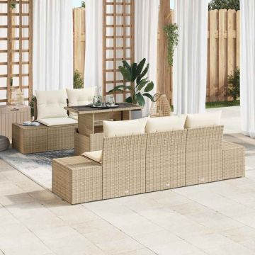 vidaXL Set de canapele pentru grădină cu pernă 6 pcs Bej și crem