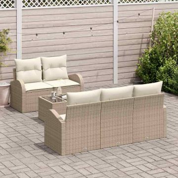vidaXL Set de canapele pentru grădină cu pernă 6 pcs Bej și crem