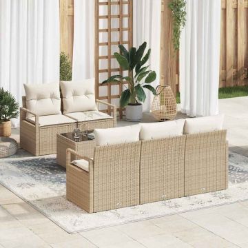 vidaXL Set de canapele pentru grădină cu pernă 6 pcs Bej și crem