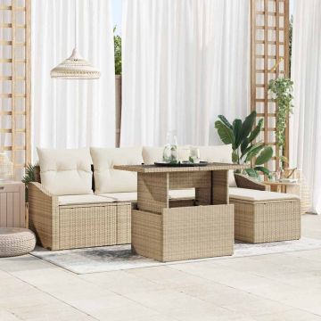 vidaXL Set de canapele pentru grădină cu pernă 6 pcs Bej și crem