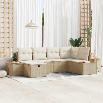 vidaXL Set de canapele pentru grădină cu pernă 6 pcs Bej Rattan poli