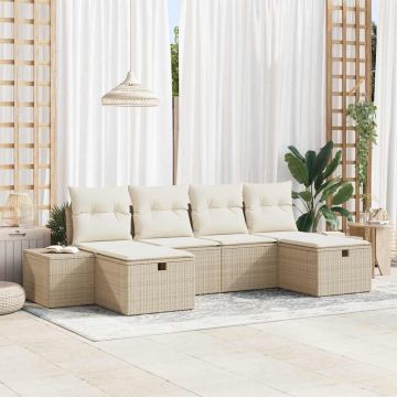 vidaXL Set de canapele pentru grădină cu pernă 6 pcs Bej Rattan poli