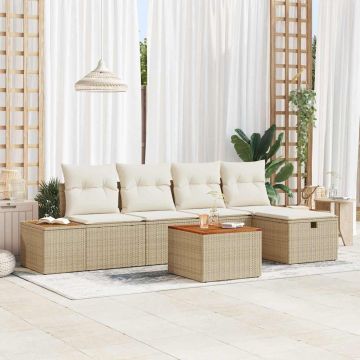 vidaXL Set de canapele pentru grădină cu pernă 6 pcs Bej Rattan poli